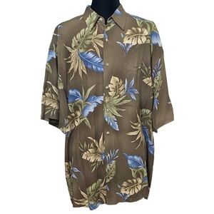 Campia Moda Brown Blue Tropical Hawaiian Aloha Shirt Large Short Sleeve Retro